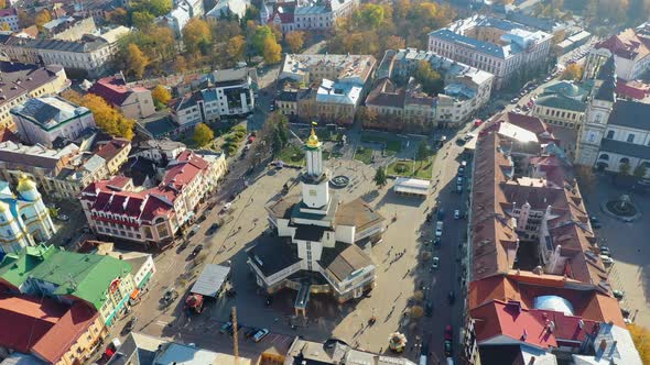 Drone Video - Aerial View of Ivano-Frankivsk City Historical Center