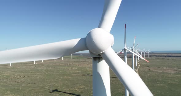 Modern wind turbines. Wind is cleanest, renewable electric energy source. 