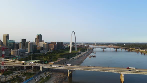 Saint Louis City in Missouri, Establishing Aerial View of The Gateway Arch Landmark