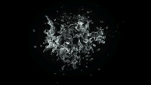 Water or liquid fluid splash in slow motion on black, 3d render, 3d animation alt