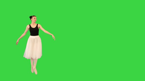 Ballerina Walking on Pointe and Making Waves with Her Hands on a Green Screen Chroma Key