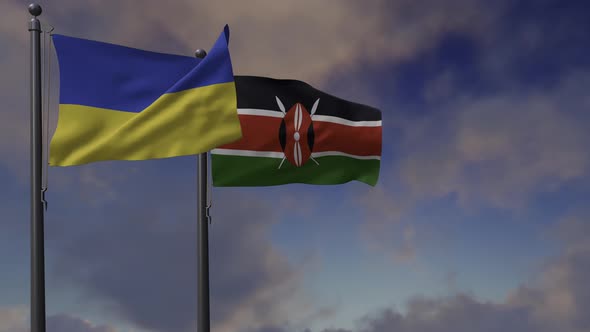 Kenya Flag Waving Along With The National Flag Of The Ukraine - 4K