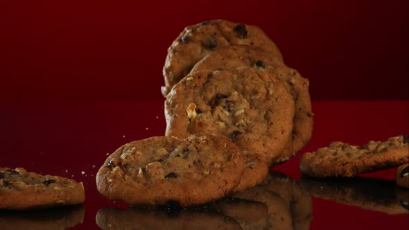 Cookies falling and bouncing in ultra slow motion 