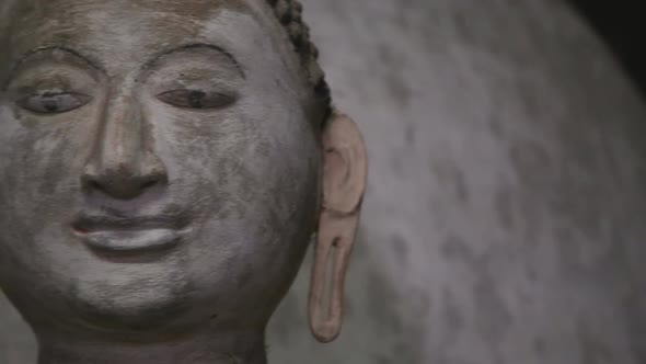 DAMBULLA, SRI LANKA - FEBRUARY 2014: Close up view of sitting Buddha at the Golden Temple of Dambull