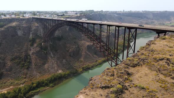 Aerial of the Perrine Bridge over the snake river in Idaho