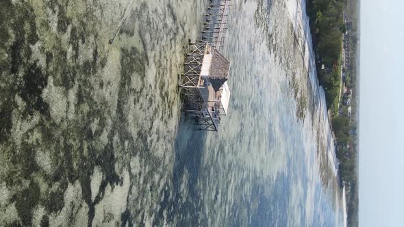 Zanzibar Tanzania  Vertical Video House on Stilts in the Ocean on the Coast Slow Motion