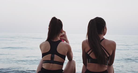 Two Friends Ladies After Workout Day in Front of