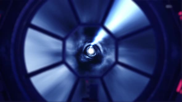 Spaceship Flying Through Hyperspace Light Speed Tunnel