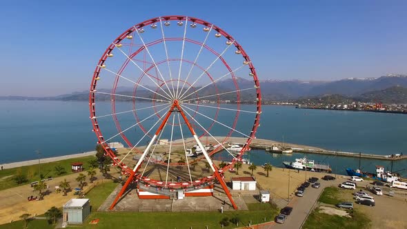 Ferry Wheel with Sea View Lazy Morning at Amusement Park in Georgia