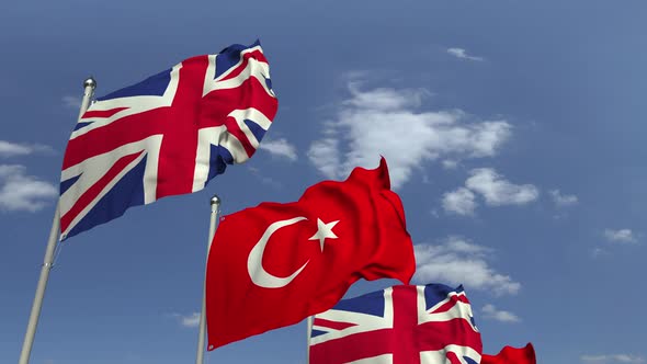 Waving Flags of Turkey and the United Kingdom