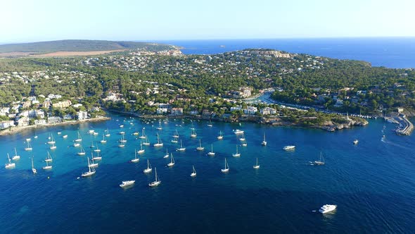 Aerial view over Costa de la Calma and Santa Ponca, Mallorca, Spain