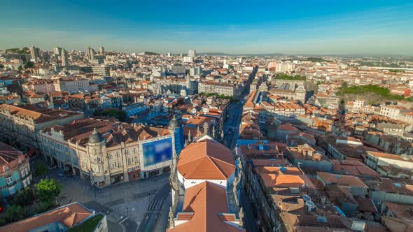 Red Roofs of City Centre and Clerigos Church  View From Clerigos Tower in Porto Timelapse Portugal