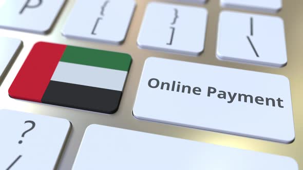 Online Payment Text and Flag of the UAE on the Keyboard