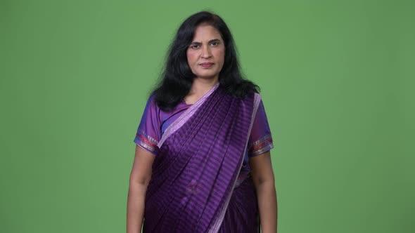 Mature Beautiful Indian Woman Wearing Sari Traditional Clothes