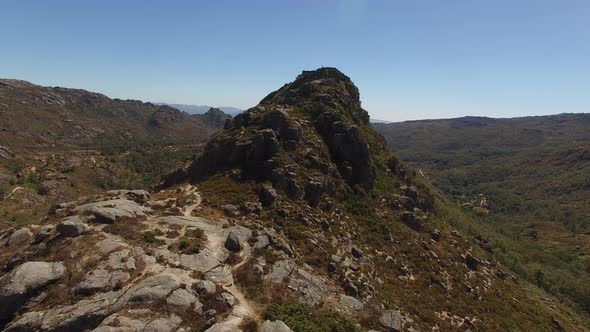 Flying Over Castle on High Mountain. Castro Laboreiro, Portugal