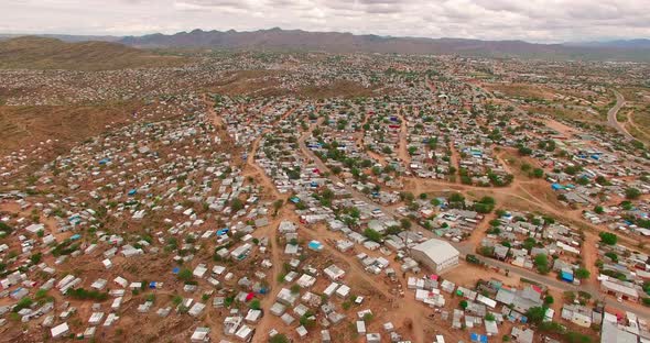 A Bird's-eye View Taken Over a City with Ruined Houses in Namibia, Africa