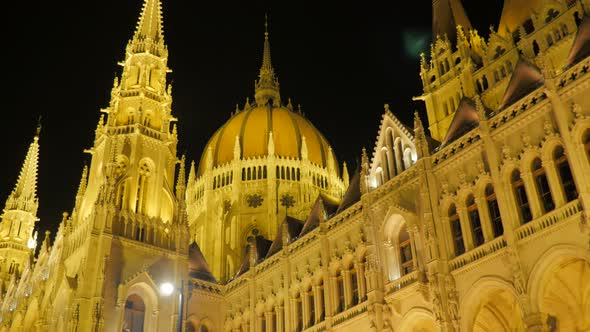 Facade on Parliament of Budapest by the night lights 4K 2160p UltraHD footage - Art of architecture 