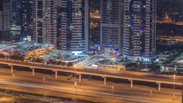 Amazing Rooftop View on Sheikh Zayed Road Surrounded Dubai Marina and JLT Skyscrapers