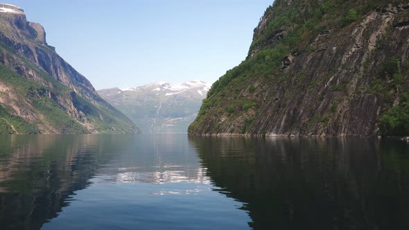 Panoramic drone landscape of Geiranger fjords, Geirangerfjord, Norway