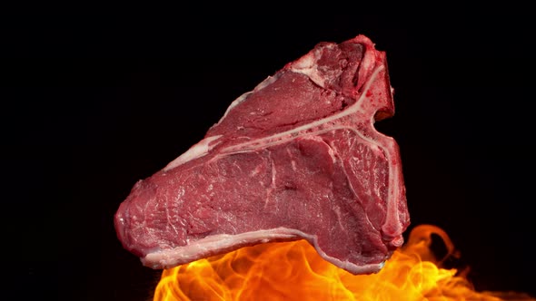 Super Slow Motion Footage of Premium Tbone Meat in Fire at 1000Fps