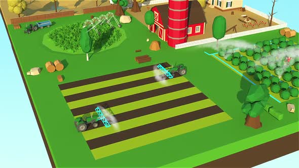 Modern Farm Field 3D Low Poly Animation