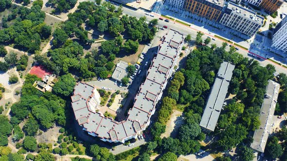 Aerial View of Weird House. J Letter Building. Buildings in the Form of Letters of Concept