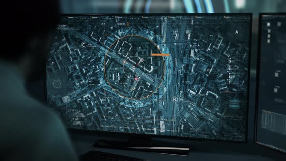 Spy Intelligence Agent Searching For Mission Target By Tracking Scan Software alt