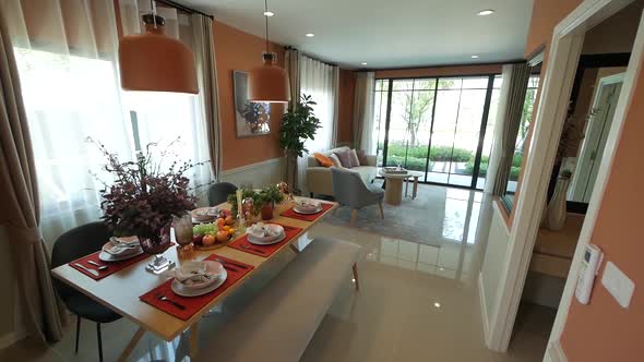 Elegant Orange Color Open-Plan Home Decoration