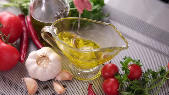 Making Garlic Sauce  Mixing Crushed Garlic and Olive Oil