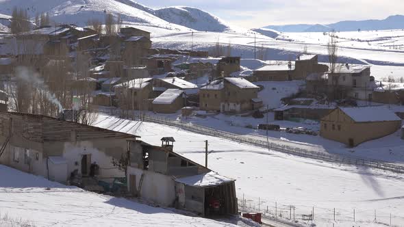 Snowy Village Houses in Afghanistan Geography