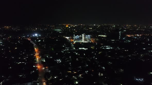 Vientiane city in Laos by night seen from the sky