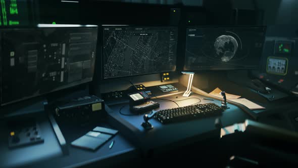 Advanced Target Tracking Computer System In Spy Intelligence Agency Control Room alt