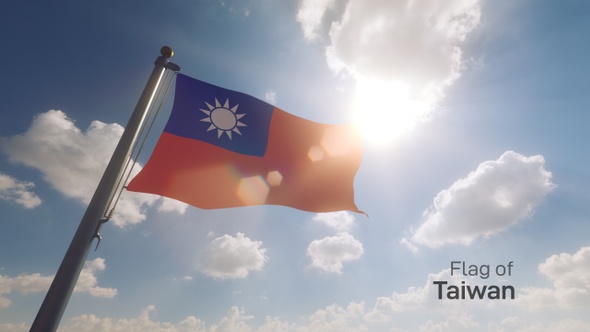 Taiwan Flag on a Flagpole V2