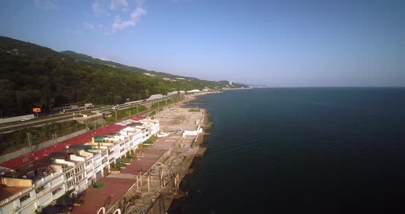 Flying Over the Seashore of a Russian Resort