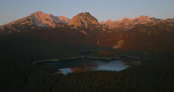 aerial view on durmitor mountain range and black lake