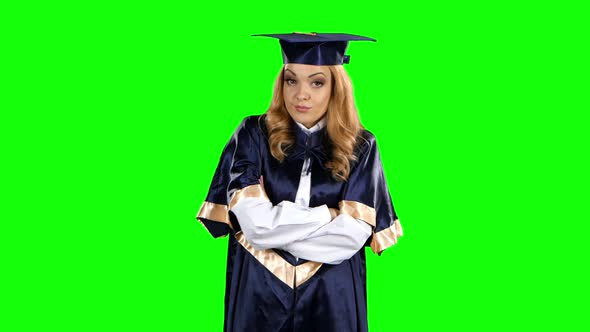 Disgruntled Graduate Threatening Finger. Green Screen