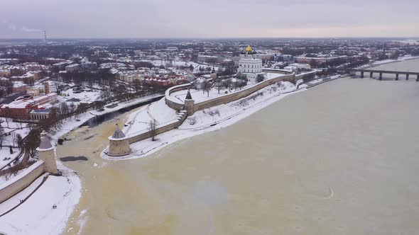 Pskov City and Kremlin in Winter
