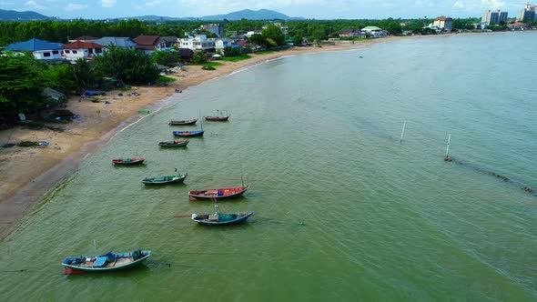 Fisherman boats at Phla Ban Chang in Thailand from the sky