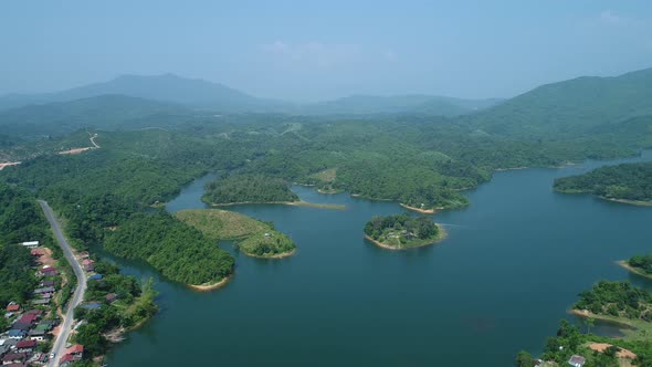 Vang Vieng water reserve in Laos from the sky