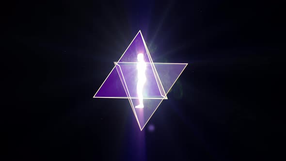 animation of the rotation of two tetrahedrons (Merkaba) inside which is a luminous man