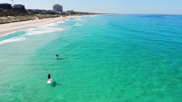 Aerial view of a Surfers at a Beach in Australia