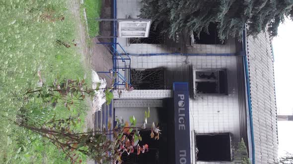 Vertical Video of a Destroyed Police Station During the War in Ukraine