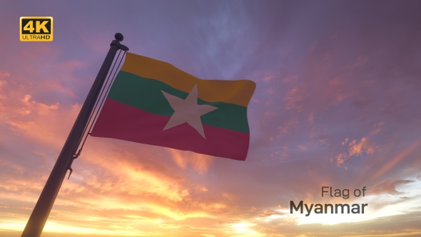 Myanmar Flag on a Flagpole V3 - 4K