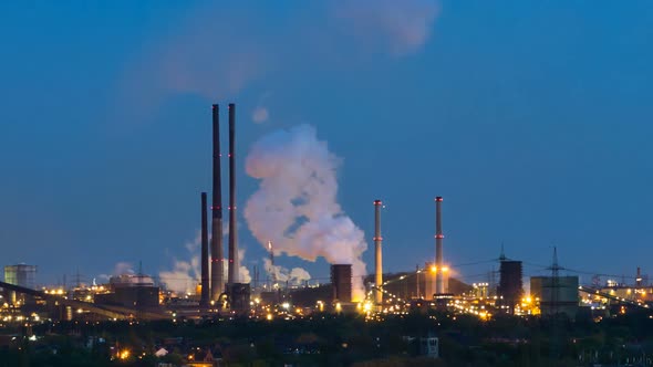 Coking Plant At Night Time Lapse