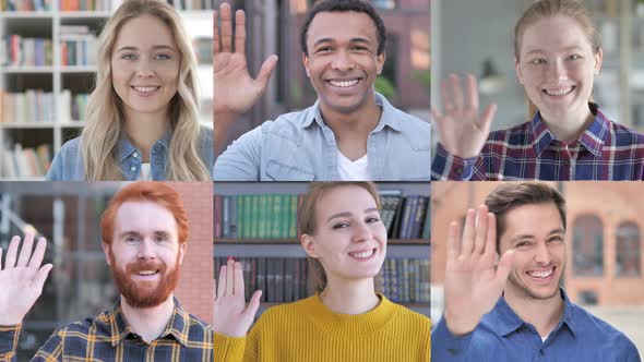 Collage of Young People Waving At the Camera