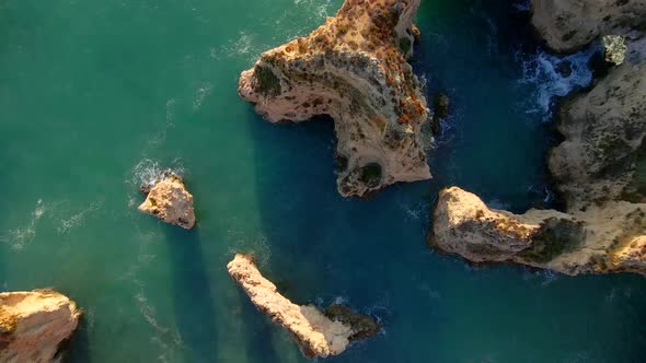Aerial view of beautiful cliff formations in Lagos