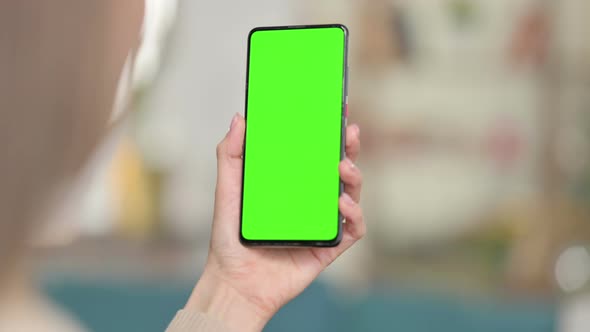 Woman Using Smartphone with Green Screen, Chroma Screen 