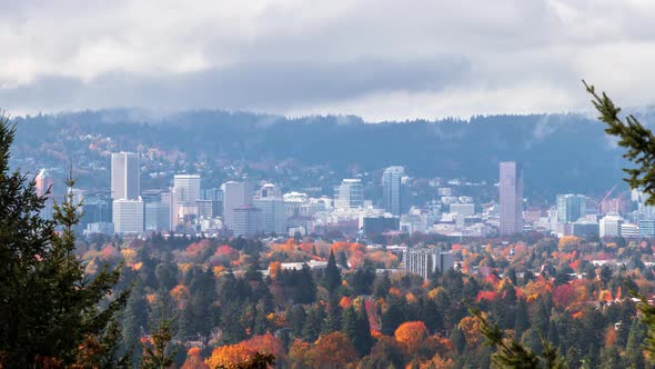 Dowtown Portland Oregon and Surrounding Neighborhoods in Autumn Time Lapse