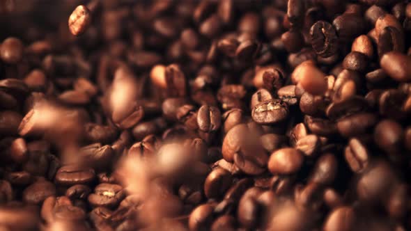 Super Slow Motion Coffee Beans are Mixed