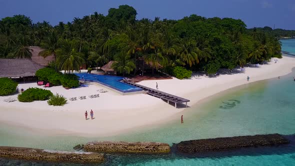 Drone view nature of lagoon beach trip by blue sea and sand background